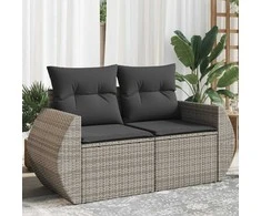 Dvivietė sodo sofa su pagalvėlėmis, pilkos spalvos, poliratanas