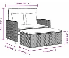 Dvivietė sodo sofa su pagalvėlėmis, pilkos spalvos, poliratanas