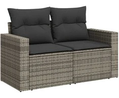 Dvivietė sodo sofa su pagalvėlėmis, pilkos spalvos, poliratanas