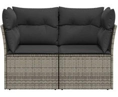 Dvivietė sodo sofa su pagalvėlėmis, pilkos spalvos, poliratanas