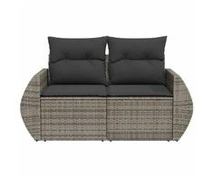 Dvivietė sodo sofa su pagalvėlėmis, pilkos spalvos, poliratanas