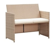 Lauko baldų komplektas Dvivietė sodo sofa su pagalvėlėmis, kreminė, poliratanas