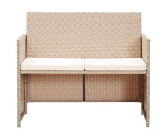 Lauko baldų komplektas Dvivietė sodo sofa su pagalvėlėmis, kreminė, poliratanas