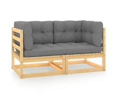 Dvivietė sodo sofa su pagalvėlėmis, pušies medienos masyvas