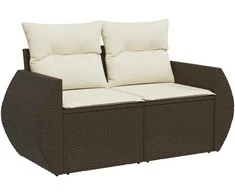 Dvivietė sodo sofa su pagalvėlėmis, rudos spalvos, poliratanas