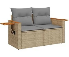 Dvivietė sodo sofa su pagalvėlėmis, smėlio spalvos, poliratanas