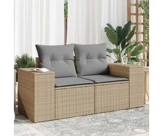Dvivietė sodo sofa su pagalvėlėmis, smėlio spalvos, poliratanas