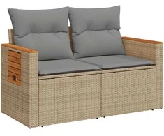 Dvivietė sodo sofa su pagalvėlėmis, smėlio spalvos, poliratanas