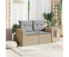 Dvivietė sodo sofa su pagalvėlėmis, smėlio spalvos, poliratanas