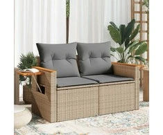 Dvivietė sodo sofa su pagalvėlėmis, smėlio spalvos, poliratanas