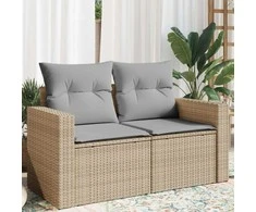 Dvivietė sodo sofa su pagalvėlėmis, smėlio spalvos, poliratanas