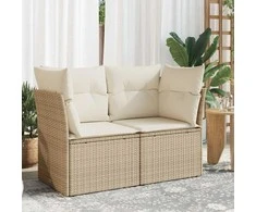 Dvivietė sodo sofa su pagalvėlėmis, smėlio spalvos, poliratanas