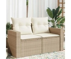 Dvivietė sodo sofa su pagalvėlėmis, smėlio spalvos, poliratanas