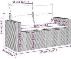 Dvivietė sodo sofa su pagalvėlėmis, smėlio spalvos, poliratanas