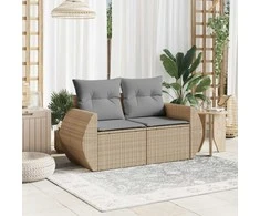 Dvivietė sodo sofa su pagalvėlėmis, smėlio spalvos, poliratanas