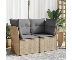 Dvivietė sodo sofa su pagalvėlėmis, smėlio spalvos, poliratanas