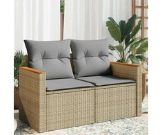 Dvivietė sodo sofa su pagalvėlėmis, smėlio spalvos, poliratanas