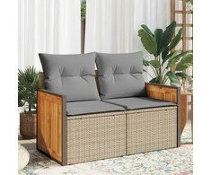 Dvivietė sodo sofa su pagalvėlėmis, smėlio spalvos, poliratanas
