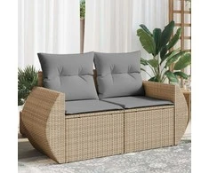 Dvivietė sodo sofa su pagalvėlėmis, smėlio spalvos, poliratanas