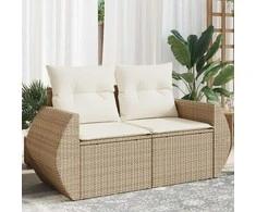 Dvivietė sodo sofa su pagalvėlėmis, smėlio spalvos, poliratanas