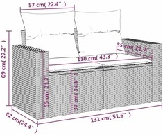 Dvivietė sodo sofa su pagalvėlėmis, smėlio spalvos, poliratanas