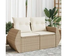 Dvivietė sodo sofa su pagalvėlėmis, smėlio spalvos, poliratanas