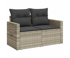 Dvivietė sodo sofa su pagalvėlėmis, šviesiai pilka, poliratanas
