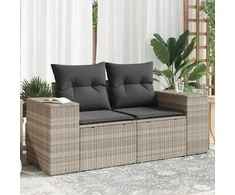 Dvivietė sodo sofa su pagalvėlėmis, šviesiai pilka, poliratanas