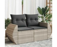 Dvivietė sodo sofa su pagalvėlėmis, šviesiai pilka, poliratanas
