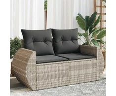 Dvivietė sodo sofa su pagalvėlėmis, šviesiai pilka, poliratanas