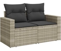 Dvivietė sodo sofa su pagalvėlėmis, šviesiai pilka, poliratanas