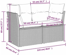 Dvivietė sodo sofa su pagalvėlėmis, šviesiai pilka, poliratanas