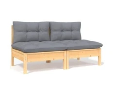 Dvivietė sodo sofa su pilkomis pagalvėlėmis, pušies masyvas