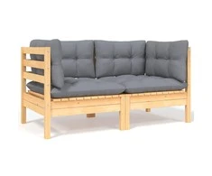 Dvivietė sodo sofa su pilkomis pagalvėlėmis, pušies masyvas