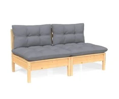 Dvivietė sodo sofa su pilkomis pagalvėlėmis, pušies masyvas