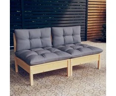 Dvivietė sodo sofa su pilkomis pagalvėlėmis, pušies masyvas