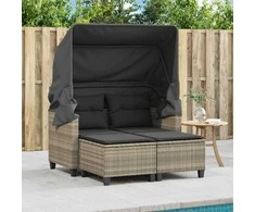 Dvivietė sodo sofa su skliautu/taburetėmis, pilka, poliratanas