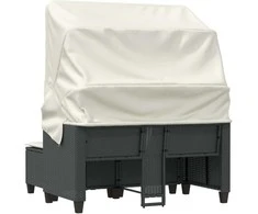 Dvivietė sodo sofa su skliautu/taburetėmis, juoda, poliratanas