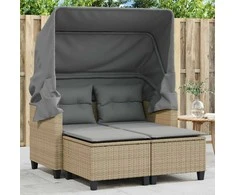 Dvivietė sodo sofa su skliautu/taburetėmis, smėlio, poliratanas