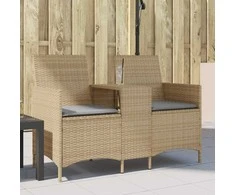 Dvivietė sodo sofa su staliuku ir pagalvėlėmis, smėlio spalvos