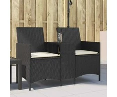 Dvivietė sodo sofa su staliuku ir pagalvėlėmis, juodos spalvos