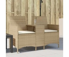 Dvivietė sodo sofa su staliuku ir pagalvėlėmis, smėlio spalvos
