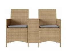 Dvivietė sodo sofa su staliuku ir pagalvėlėmis, smėlio spalvos