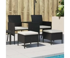 Dvivietė sodo sofa su staliuku/taburetėmis, juoda, poliratanas