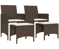 Dvivietė sodo sofa su staliuku/taburetėmis, ruda, poliratanas
