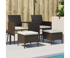 Dvivietė sodo sofa su staliuku/taburetėmis, ruda, poliratanas