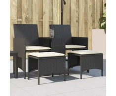 Dvivietė sodo sofa su staliuku/taburetėmis, juoda, poliratanas