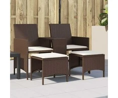 Dvivietė sodo sofa su staliuku/taburetėmis, ruda, poliratanas