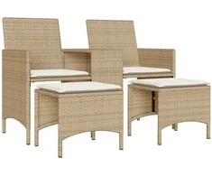 Dvivietė sodo sofa su staliuku/taburetėmis, smėlio, poliratanas