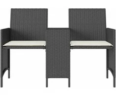 Dvivietė sodo sofa su staliuku/taburetėmis, juoda, poliratanas